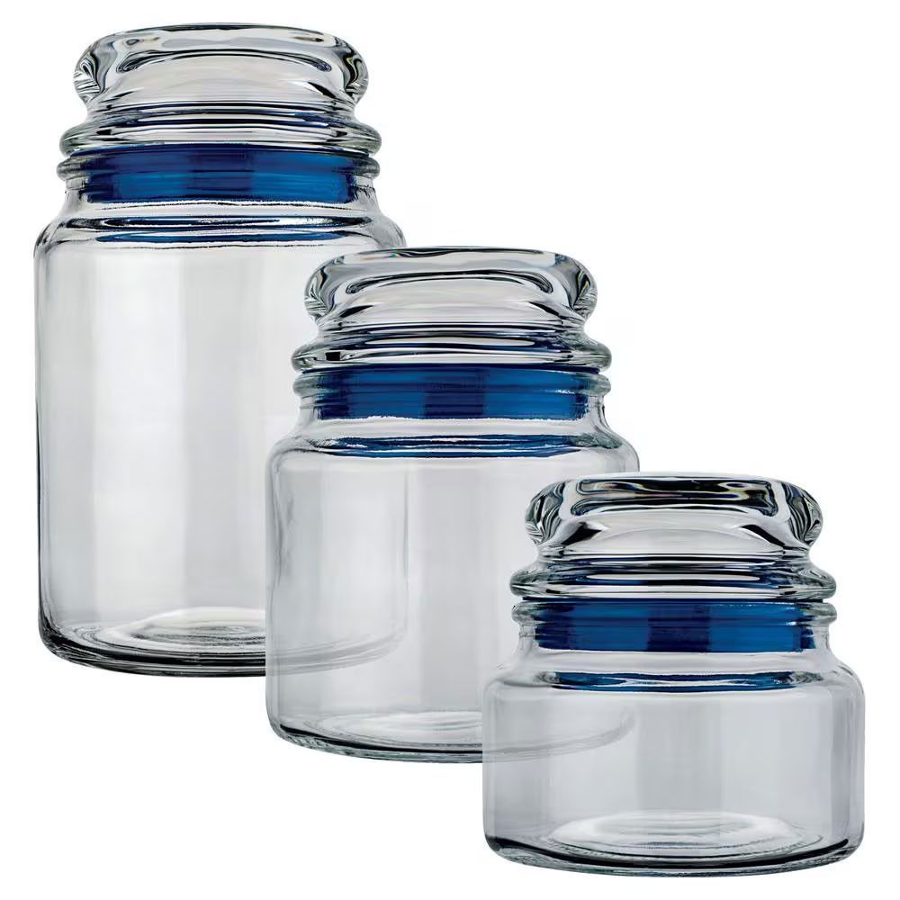 Conjunto de Potes Multiuso Euro Home em Vidro e PVC Hermetico para Alimentos e Artesanato Transparente com Azul Euro