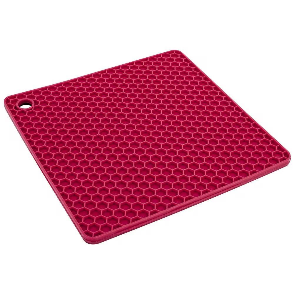 Descanso de Panela Quadrado Euro em Silicone Resistente a 220 graus C com Estampa Colmeia para Cozinha Vermelho Euro