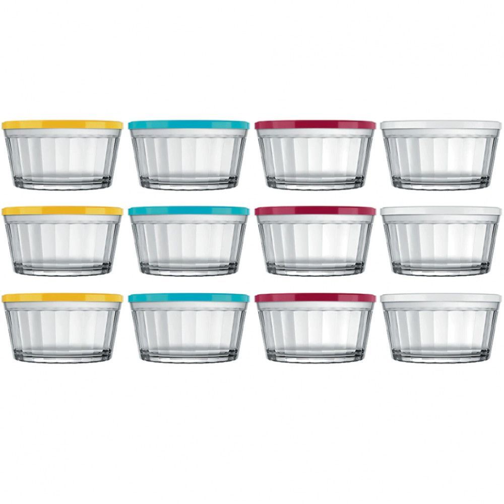 Conjunto de Tigelas Copo Americano 600ML em Vidro com Tampas Coloridas para Cozinha Transparente