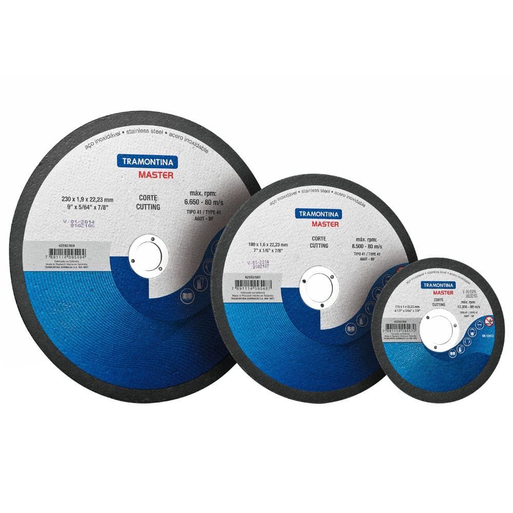 Disco de Corte Tipo 41 A60T-BF EN12413 ABNT NBR 15230 com Corpo Reforçado em Fibra de Vidro 9 Inox Tramontina