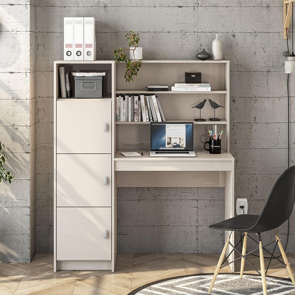 Escrivaninha com Estante Vertical Teresina Moderno sem Gavetas MDP 120CM Off White Politorno Móveis