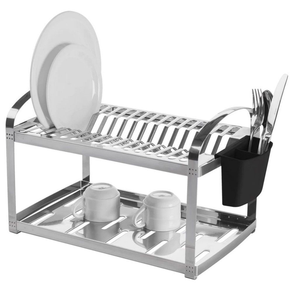 Escorredor de Pratos Suprema 2099-116 para 16 Pratos em Aço Inox com Escorredor de Talheres Cozinha Brinox