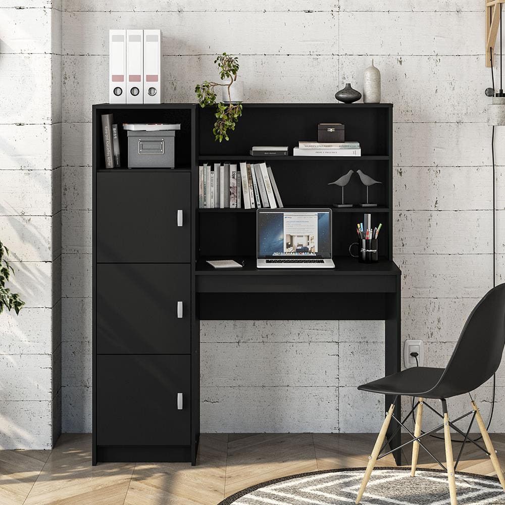Escrivaninha com Estante Vertical Teresina Moderno sem Gavetas MDP 120CM Preto Politorno Móveis