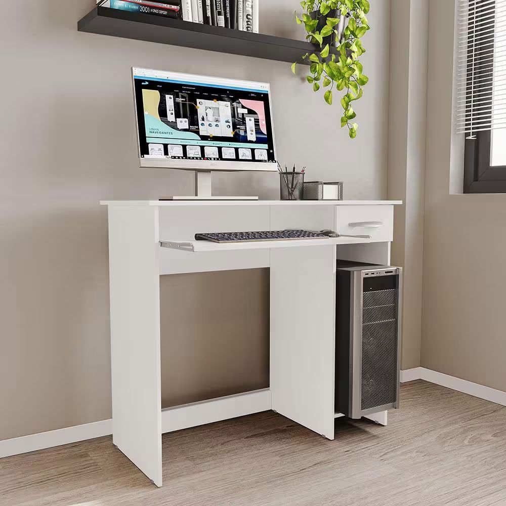 Escrivaninha Retangular Siena Moderno 2 Gavetas MDP-MDP 90CM Branco Politorno Móveis