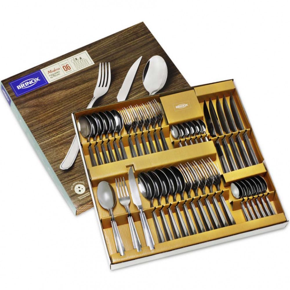 Faqueiro Modena 42 Peças Aço Inox Polido Extra Brilho para Mesa Posta e Sobremesa Inox Brinox