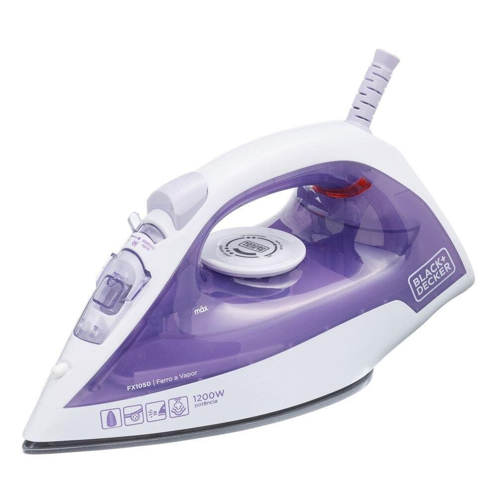 Ferro de Passar a Vapor Black + Decker FX1050 1200W Base Antiaderente Branco com Roxo 220V