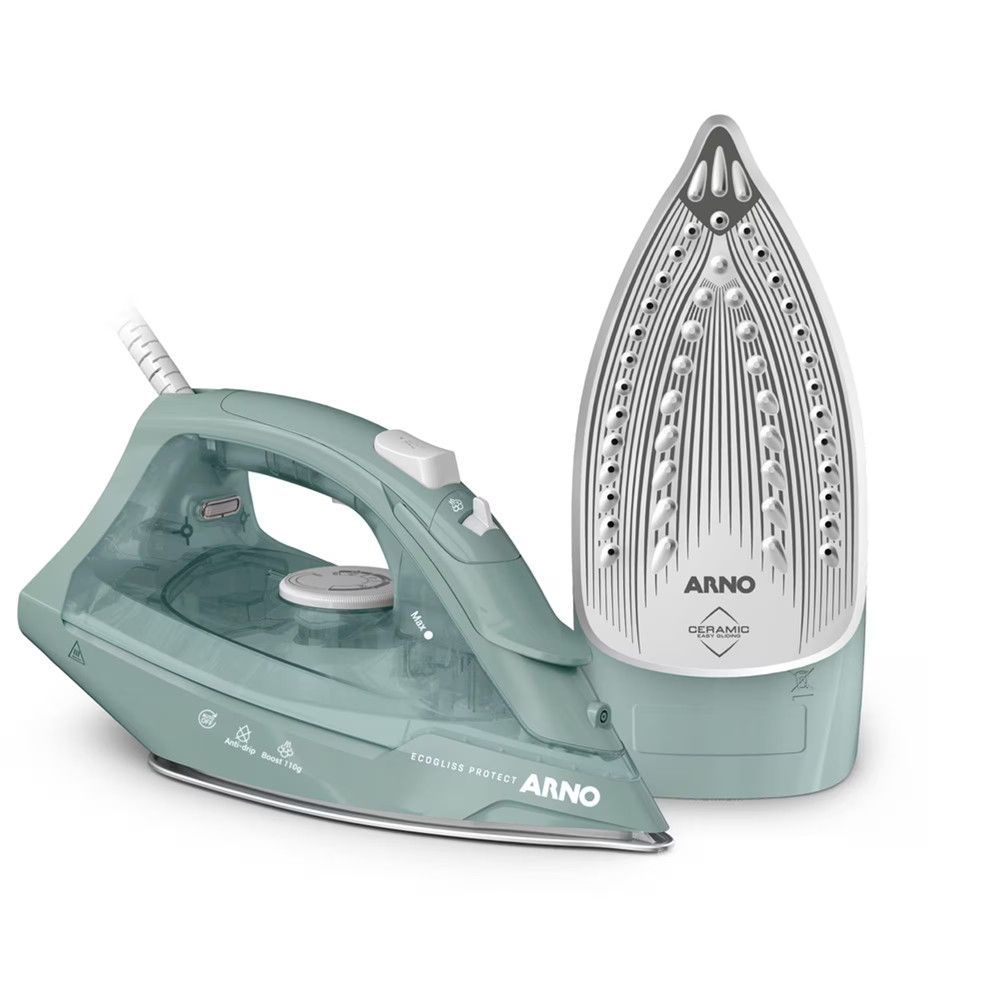 Ferro de Passar a Vapor Arno Fecp Ecogliss 1200W Base Cerâmica Verde 110V