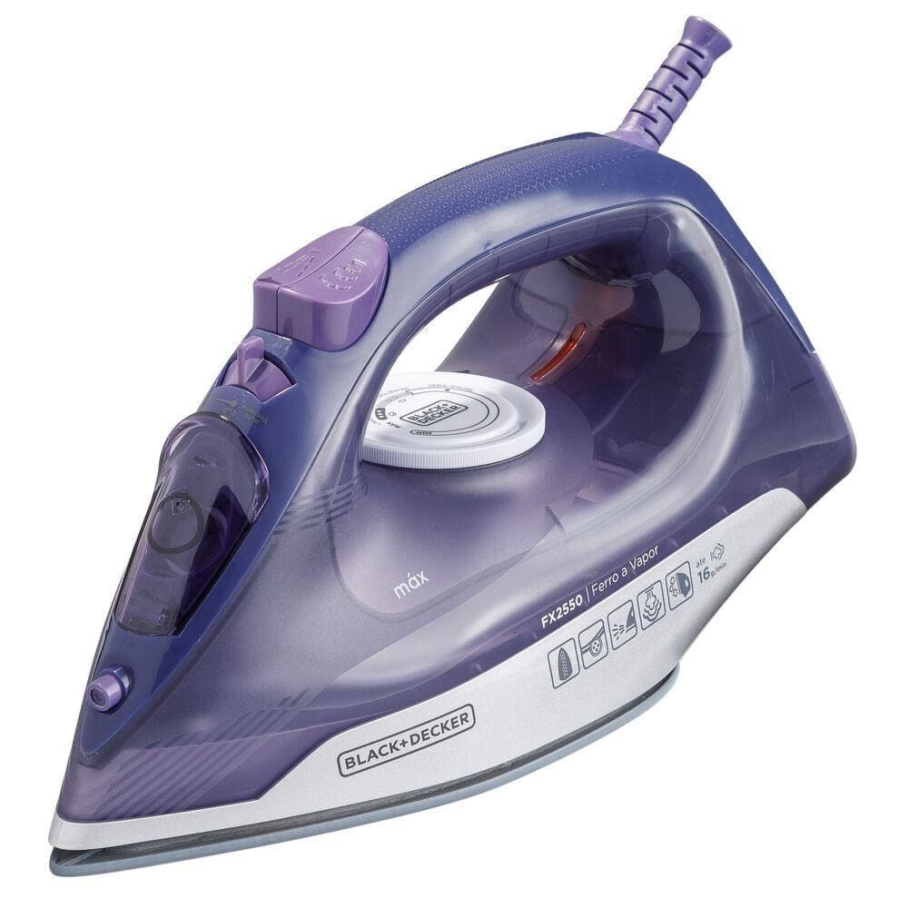 Ferro de Passar a Vapor Black + Decker FX2550 2000W Base Cerâmica Branco e Roxo 220V