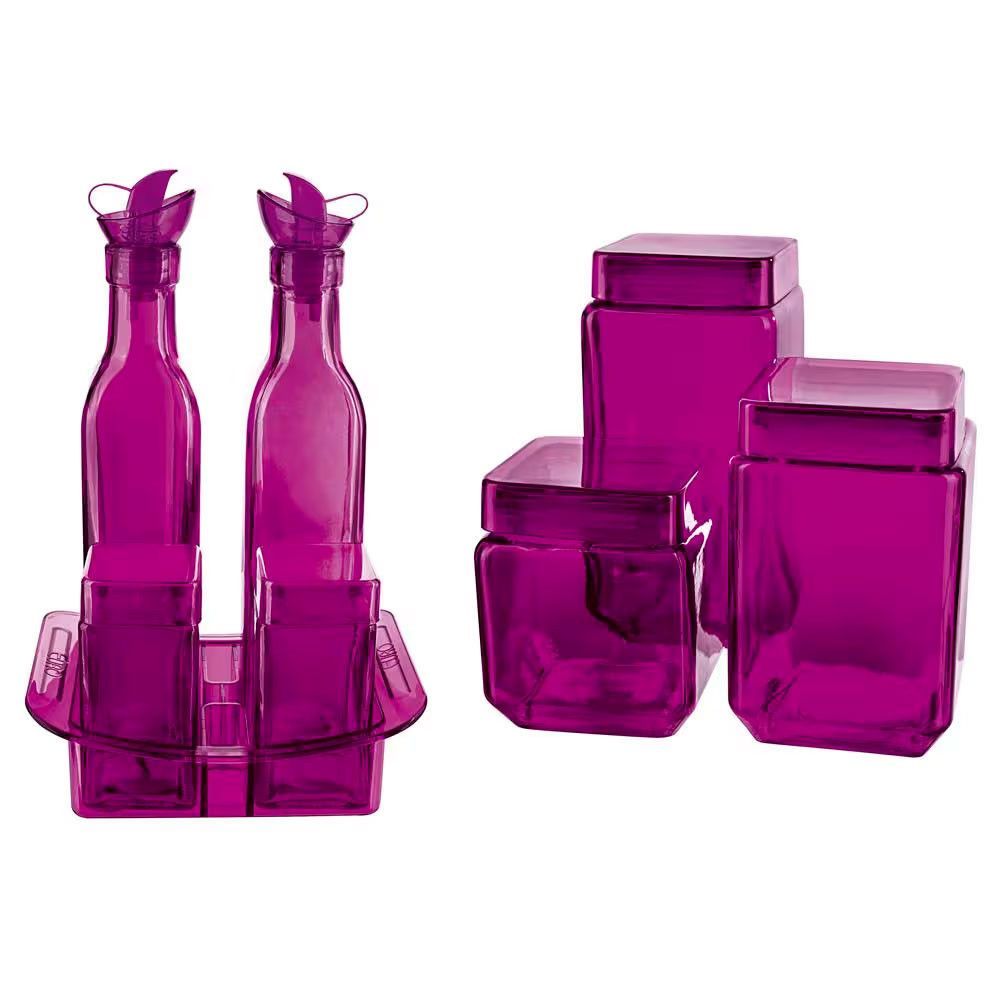 Conjunto de Galheteiro e Potes Euro Home 7 Peças Armazenamento em Vidro com Suporte para Cozinha Roxo Euro Home