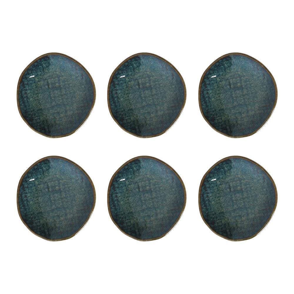 Conjunto de Ramequins Juta Oceano para Sobremesas Stoneware com Acabamento em Esmalte Reagente para Mesa de Jantar Azul