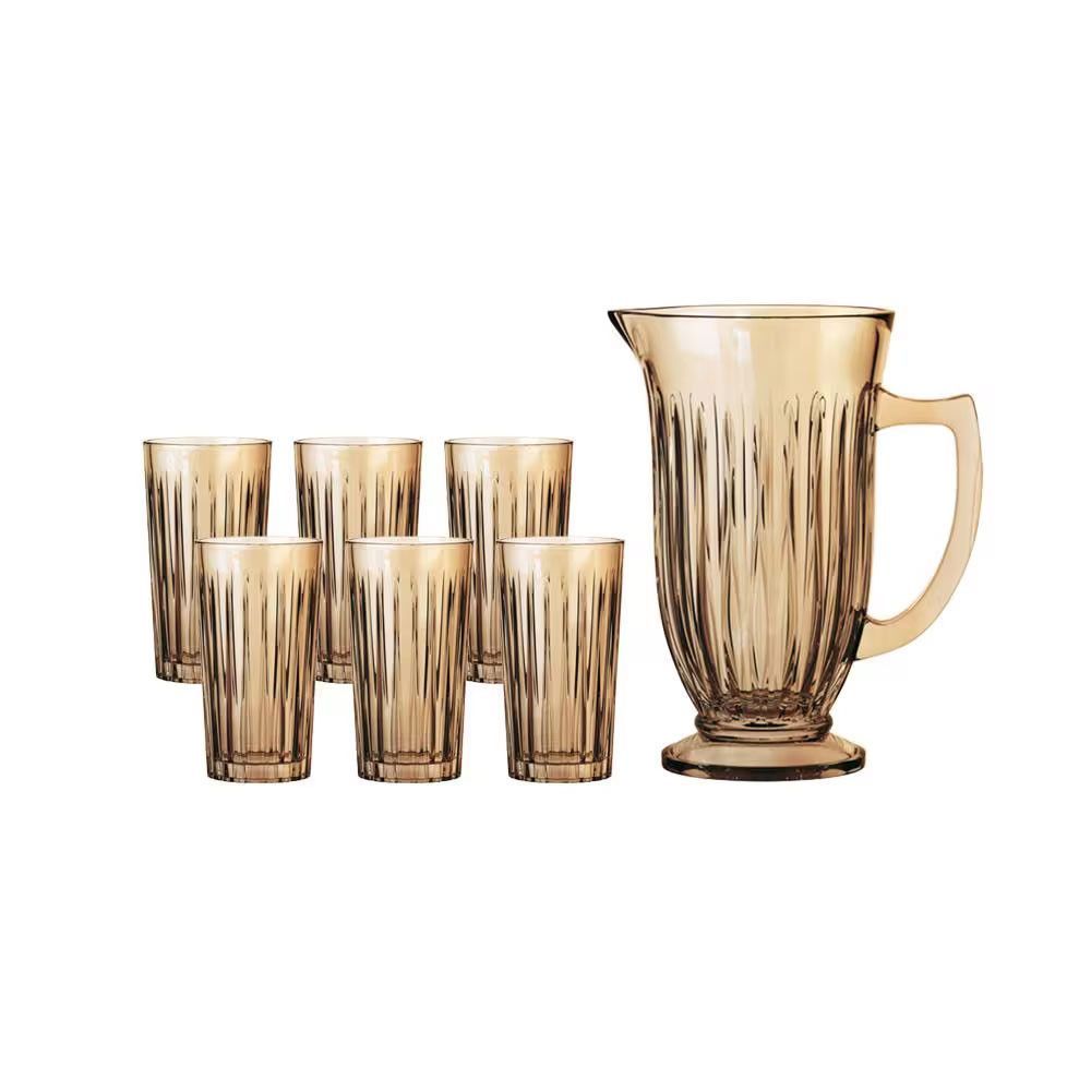 Conjunto de Jarra e Copos Melina para Mesa Posta em Vidro com Design Minimalista e Tonalidade Âmbar 1L Hauskraft