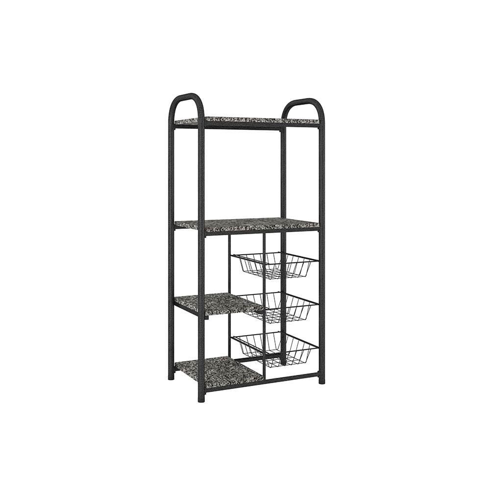 Fruteira Multiuso Dallas 3 Cestas 4 Prateleiras Aço Carbono 65CM Preto com Prata Fabone Móveis