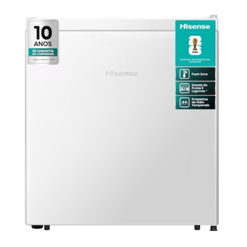 Frigobar Hisense RR58NW 44L Compacto Porta Reversível Design Funcional Puxador Embutido Branco 110V