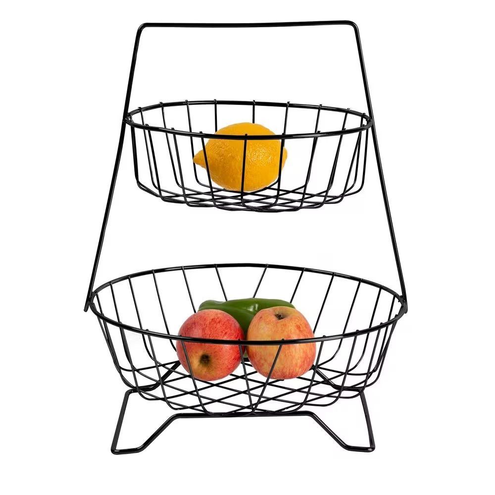 Fruteira de Mesa 613 2 Andares com Pedestal em Arame de Aço Design Moderno e Sofisticado para Cozinha Ou Sala de Jantar