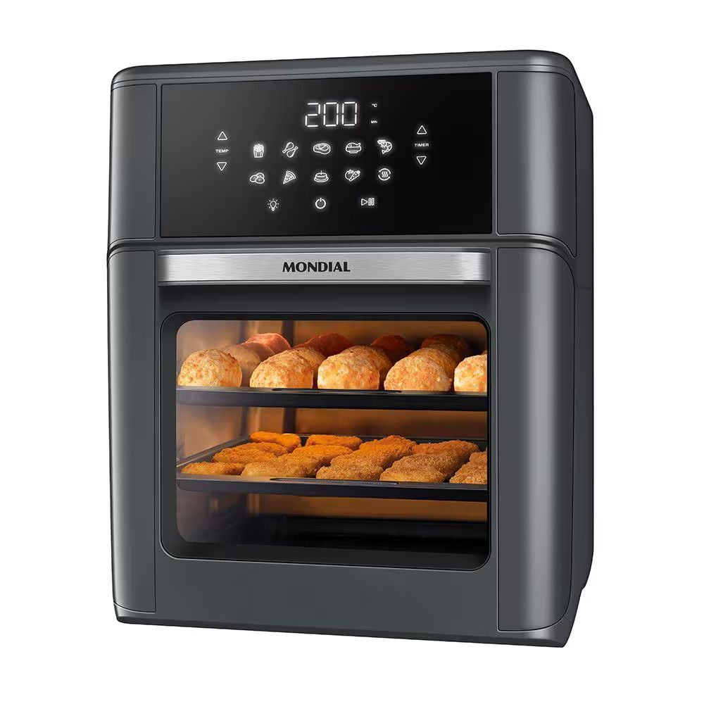 Fritadeira sem Óleo Air Fryer Oven Mondial AFON12LFG 12L 2000W Digital com 10 Funções Cinza 220V