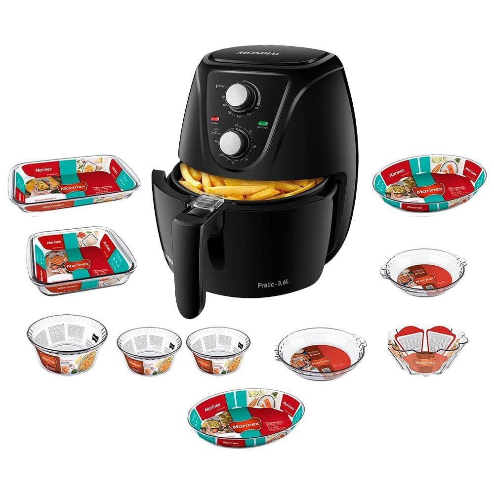 Fritadeira Elétrica sem Óleo Air Fryer Mondial AF-36-FB 3,6L 1500W com Timer e Antiaderente Preto 220V