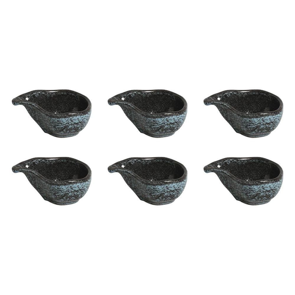 Conjunto de Molheiras Ovais Orgânico 6 Peças Cerâmica Stoneware para Uso Diário Azul Night Sky Porto Brasil