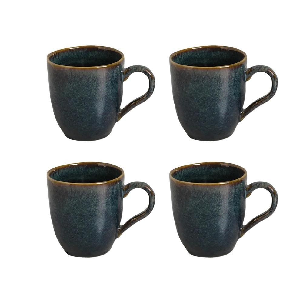 Conjunto de Canecas Oceano 273ML 4 Peças em Stoneware Laváveis em Lava Louças para Cozinha Azul Porto Brasil