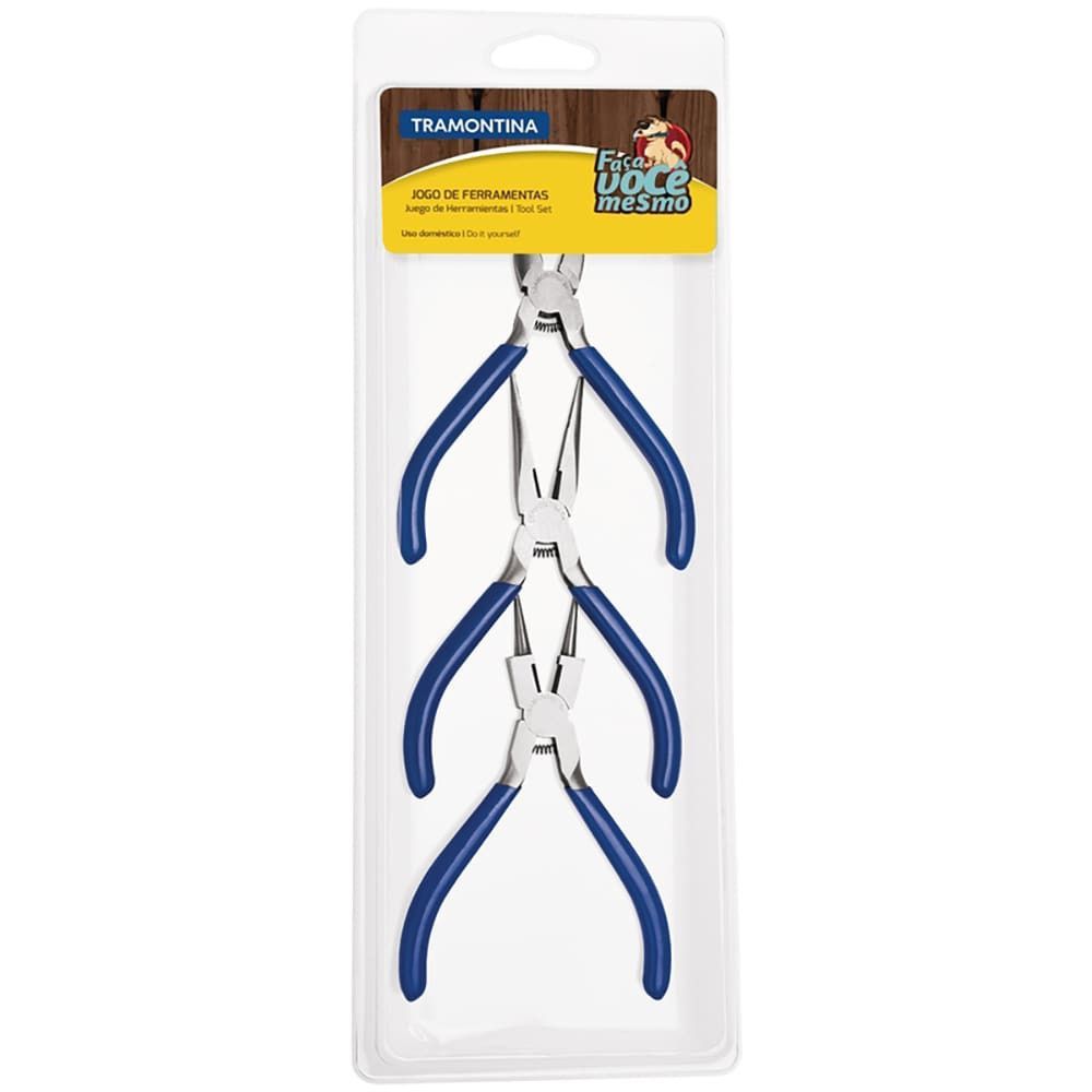 Jogo de Alicates Jogo Alicates 3 Peças com Formato Ergonômico Ideal para Bijuterias Cabos com Revestimento Especial Azul