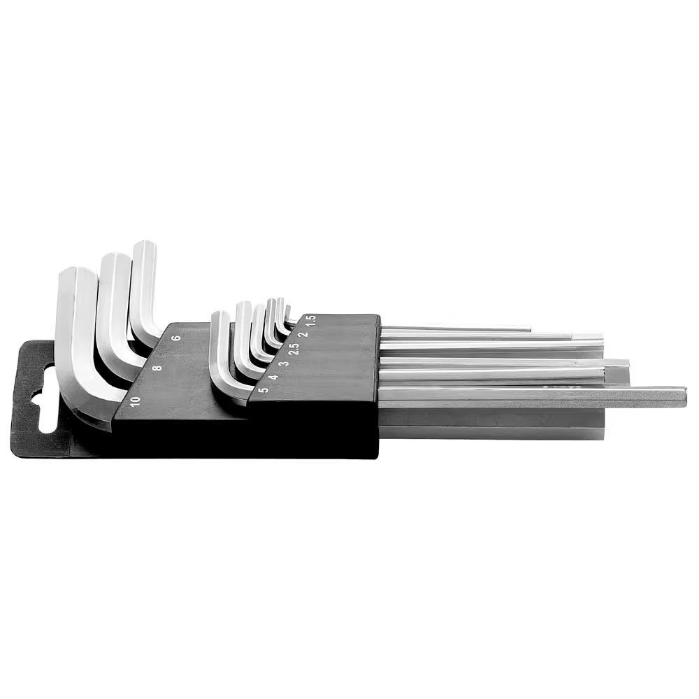 Jogo de Chaves Hexagonais Longas 9 Peças 1.5 a 10 mm com Acessório Aço Cromado Metálico Tramontina