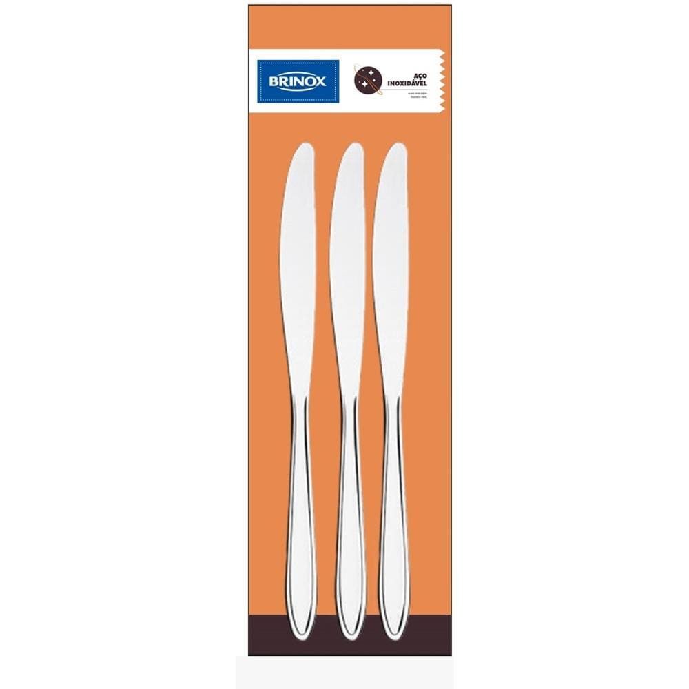 Jogo de Facas Lyon Faca de Mesa Aço Inox Polido com Friso Decorativo Lavável em Lava Louças para Refeições Inox Brinox