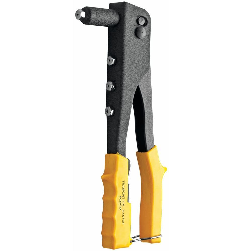Rebitadeira Manual 10 Polegadas com 4 Ponteiras para Rebites 2.4 3.2 4 e 4.8mm Amarelo e Preto Tramontina