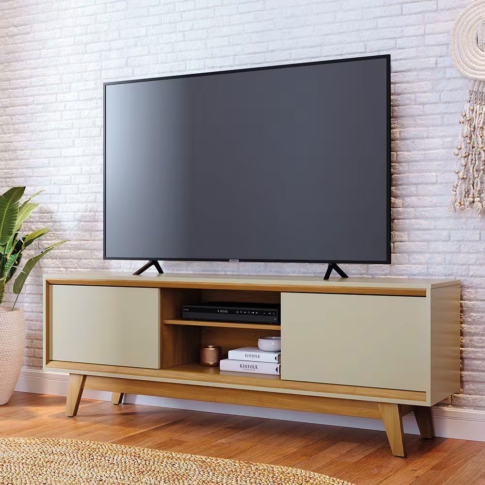 Estante Bancada Atlas para TV 65" 164CM MDP com Portas Deslizantes Off White Madetec Móveis