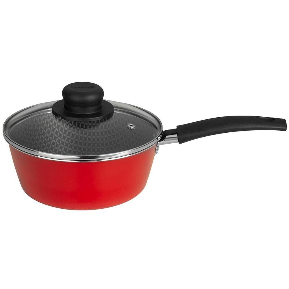 Panela Essencial com Revestimento Antiaderente Alumínio Multiflon Ultra 7 Tampa de Vidro Temperado Cozinha Vermelho