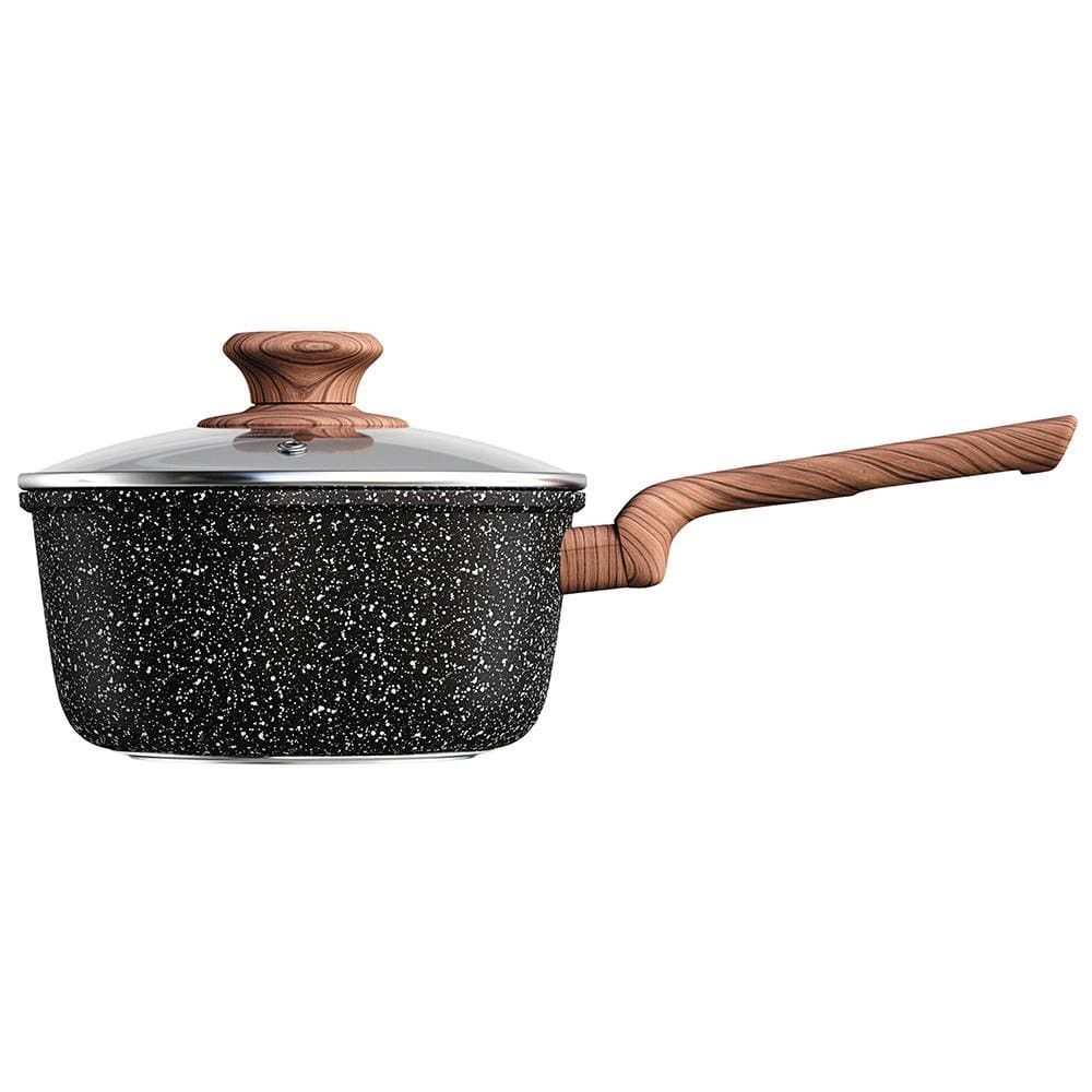Panela Colorstone Antiaderente 5 Camadas em Alumínio com Tampa de Vidro Temperado para Cozinhar Saudável Preto Euro Home