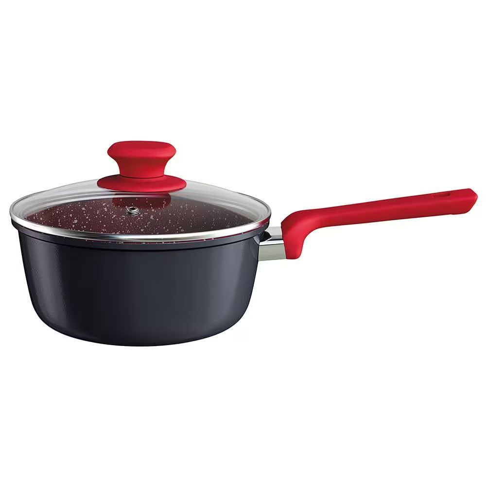 Panela Colorstone 5 Camadas Antiaderente 3L Alumínio e PTFE com Tampa de Vidro Temperado para Fogão Comum Vermelho Euro