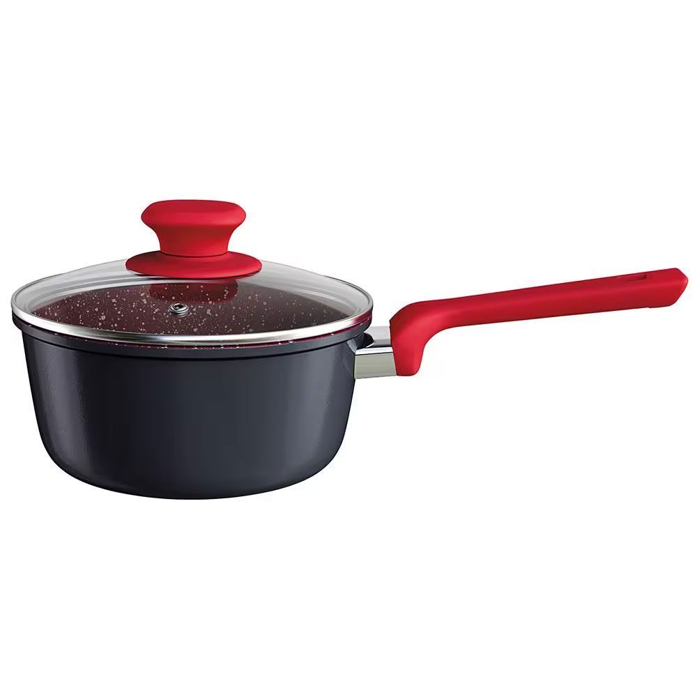 Panela Colorstone 5 Camadas Antiaderente 2,2L em Alumínio Fácil de Limpar para Cozinha Preto com Vermelho Euro Home