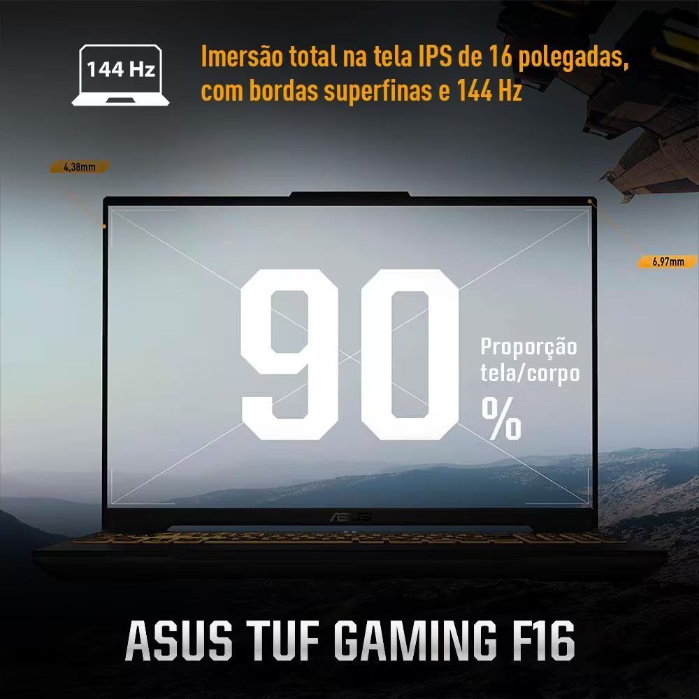 Notebook Gamer Asus TUF Gaming F16 FX607VJ-RL002 Intel Core 5 210H 8GB 512GB 16" Full HD NVIDIA Geforce RTX 3050 Cinza
