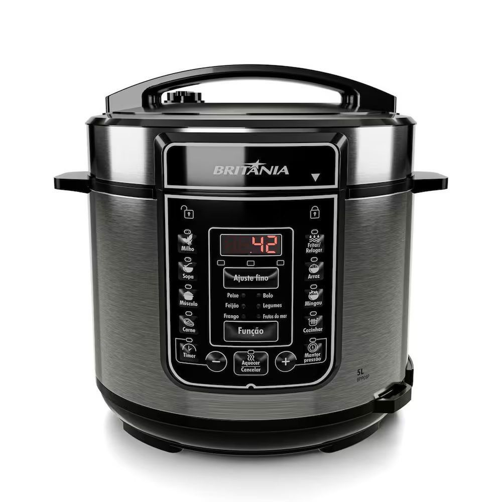 Panela de Pressão Elétrica Britânia BPP05P 5L 900W com Revestimento Redstone Preto 110V