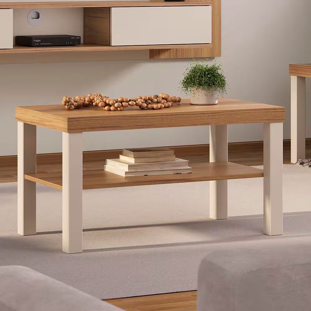 Mesa de Centro Up Retangular MDF Tamburato Madeira 80CM Carvalho e Off White Artely