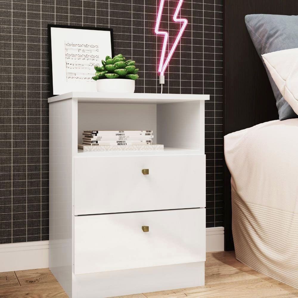 Mesa de Cabeceira Irlanda 2 Gavetas MDP Moderno Branco Genialflex Móveis