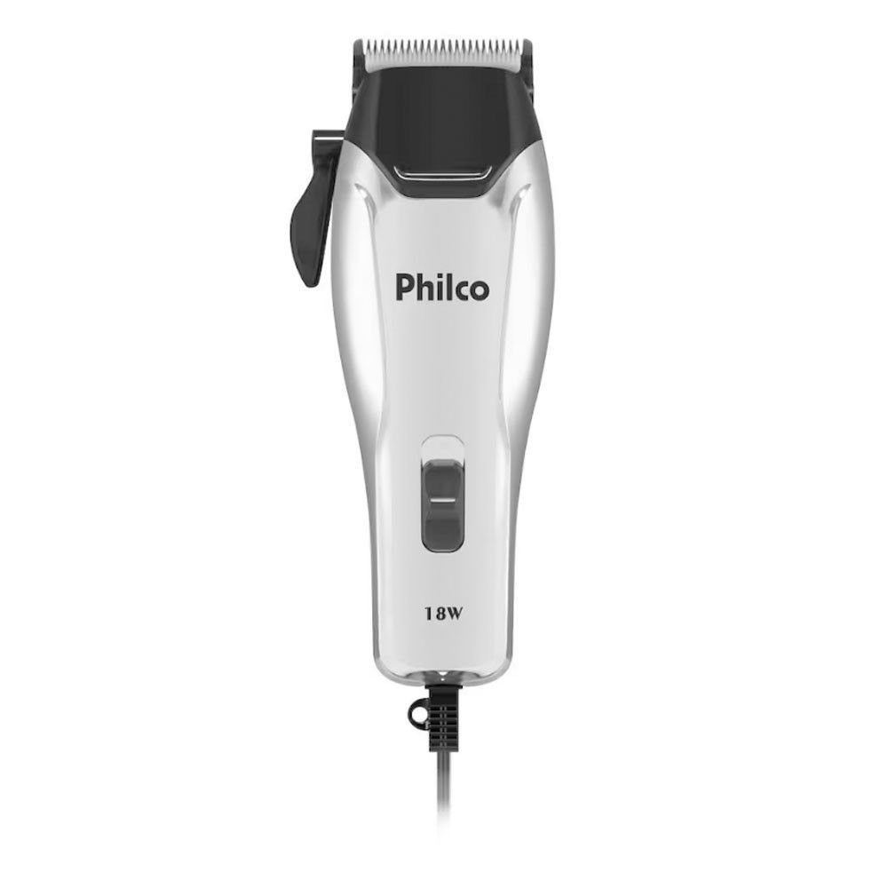 Máquina de Cortar Cabelo Philco PCR04 Aparador Multifuncional Lâmina Cerâmica Cabo Elétrico Preto com Cromado 220V