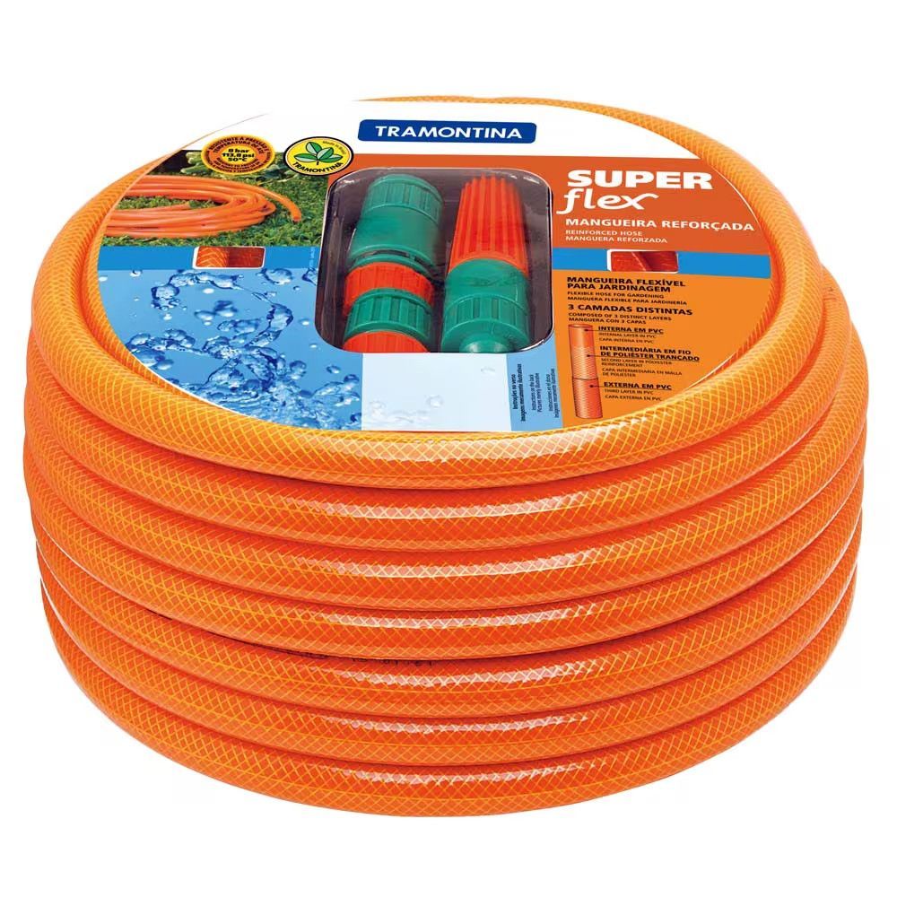 Mangueira Super Flex com Alta Flexibilidade e Resistência 25m Laranja Tramontina