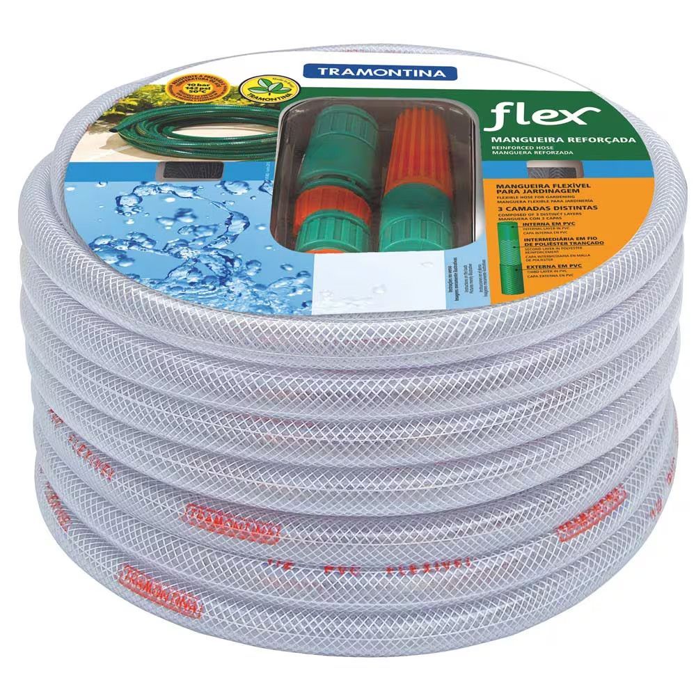 Mangueira Flex 30m com Engates Rápidos e Esguicho Transparente Tramontina