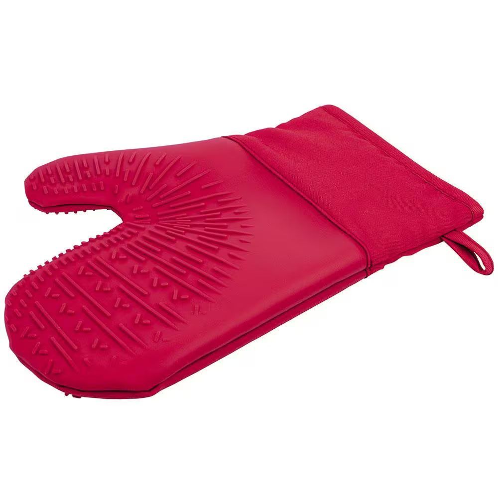 Luva de Cozinha Luva de Silicone com Tecido Vermelha 26,5cm Resistente ao Calor Algodão Alta Durabilidade para Forno