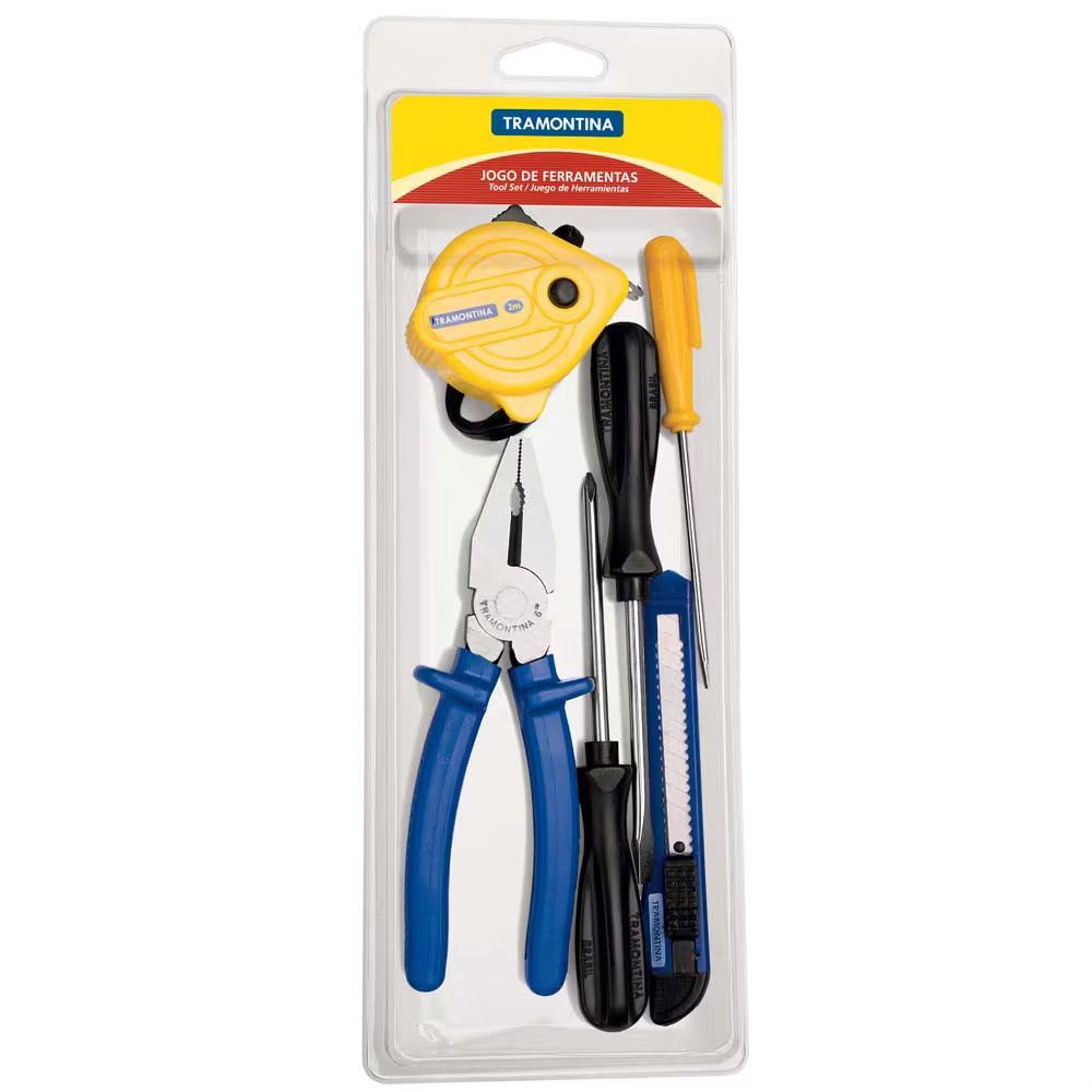 Kit de Ferramentas 6 Peças com Alicate Universal e Trena 3M e Estilete e Chaves Fenda e Phillips e Torx Tramontina