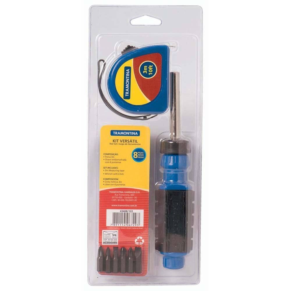 Kit de Ferramentas 8 Peças com Trena 3M e Ponteiras Chave Emborrachada Tramontina