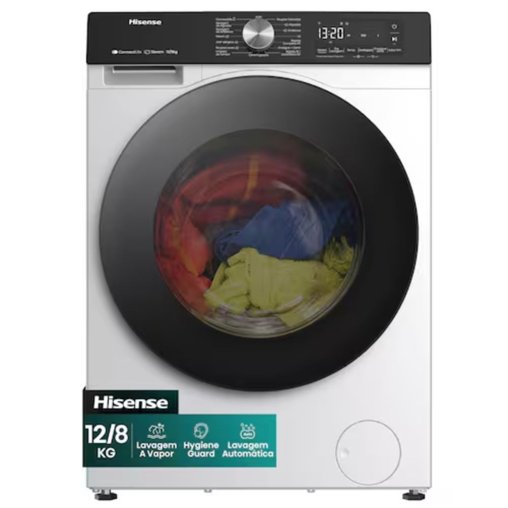 Lava e Seca Hisense WD3S12 12kg 8kg Connect Wi-Fi Inverter Vapor Branco 110V