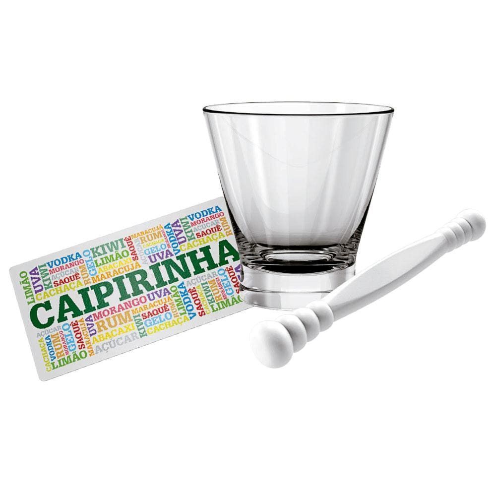 Kit Caipirinha VDR0632SB com Praticidade em Vidro Estampa Sabores para Casa Branco Euro Home