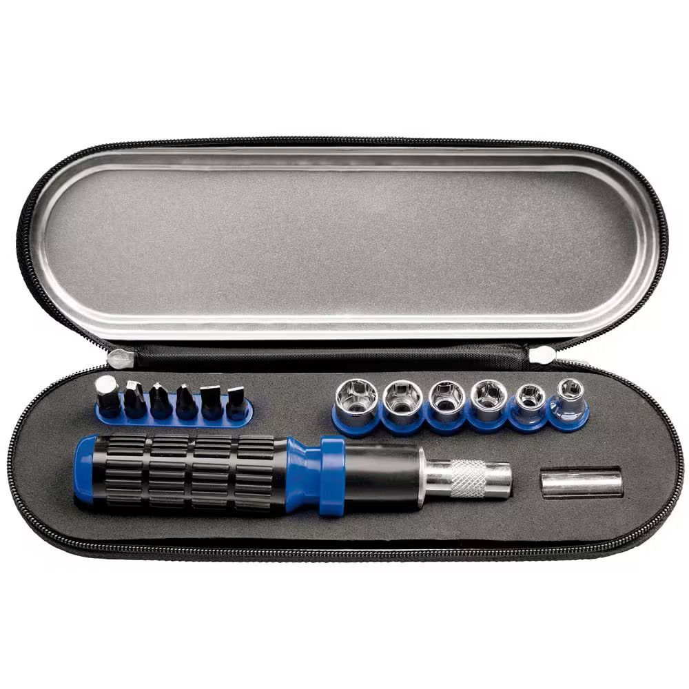 Jogo de Soquetes e Ponteiras Kit 14 Peças Encaixe 1-4 com Adaptador e Extensão Estoque em Metal Tramontina