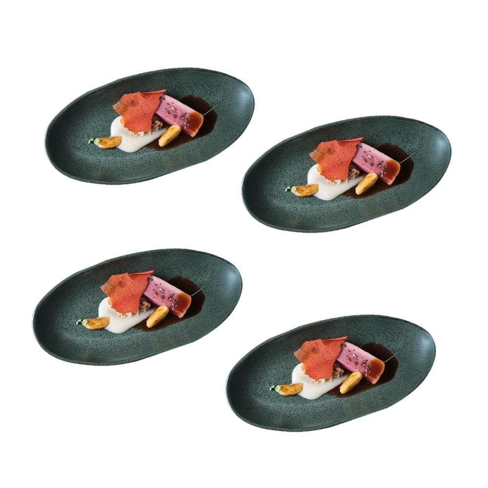 Conjunto de Travessas Ovais Grandes Porto Brasil Orgânico Verde em Stoneware 4 Peças para Micro-ondas e Lava-louças
