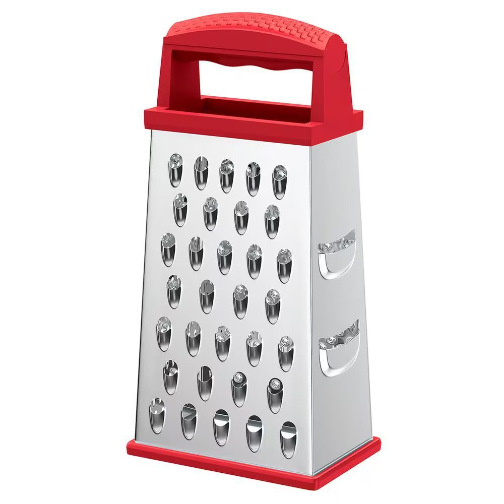 Ralador 4 Faces Inox com Base Antiderrapante Aço Inox - ABS - TPR Lavável em Lava Louças Cozinha Vermelho Euro Home