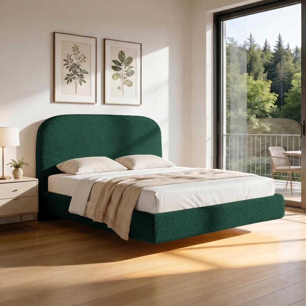 Cama Casal Flutuante com Cabeceira Aura W01 Design Orgânico MDF-MDP Verde Lyam Decor