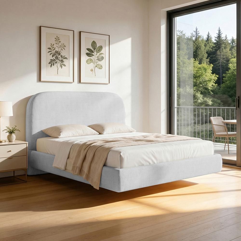 Cama Queen Flutuante Aura W01 com Cabeceira Design Orgânico MDF-MDP Cinza Lyam Decor