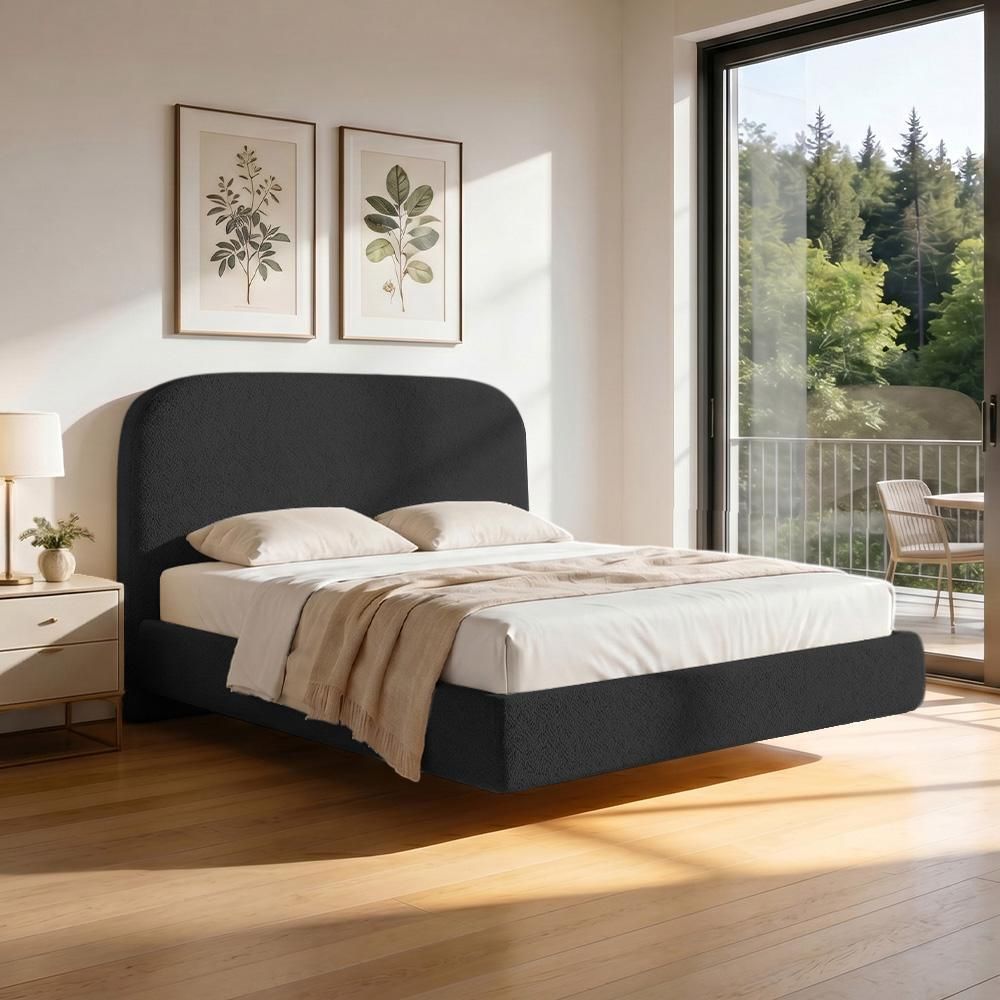 Cama Queen Flutuante Aura W01 com Cabeceira Design Orgânico MDF-MDP Preto Lyam Decor