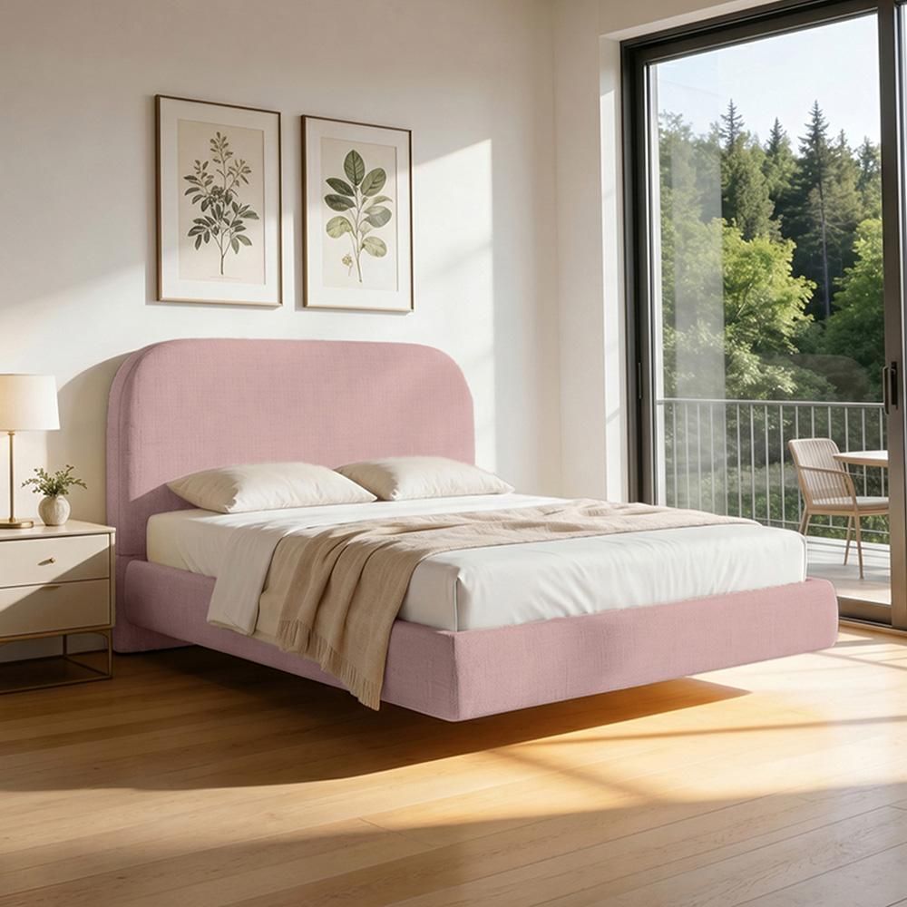 Cama Queen Flutuante Aura W01 com Cabeceira Design Orgânico MDF-MDP Rosa Lyam Decor
